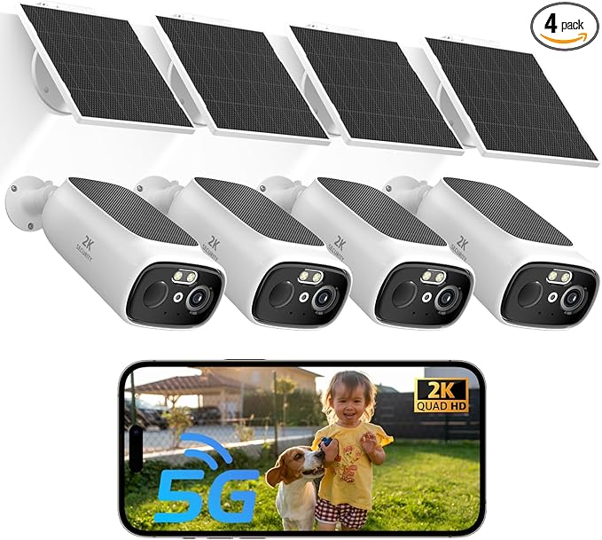 ELECCTV 2K Solar Camera Outdoor Wireless, 2.4/5 Ghz WiFi Cameras for Home Security,130°-Wide View,Color Night Vision, IP65 Waterproof,2-Way Audio,Cloud/SD, Support Alexa