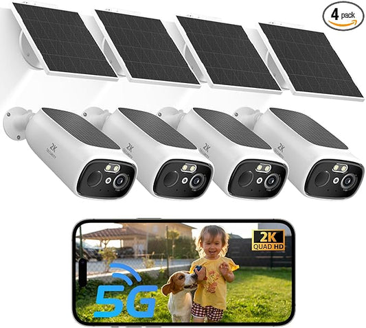 ELECCTV 2K Solar Camera Outdoor Wireless, 2.4/5 Ghz WiFi Cameras for Home Security,130°-Wide View,Color Night Vision, IP65 Waterproof,2-Way Audio,Cloud/SD, Support Alexa