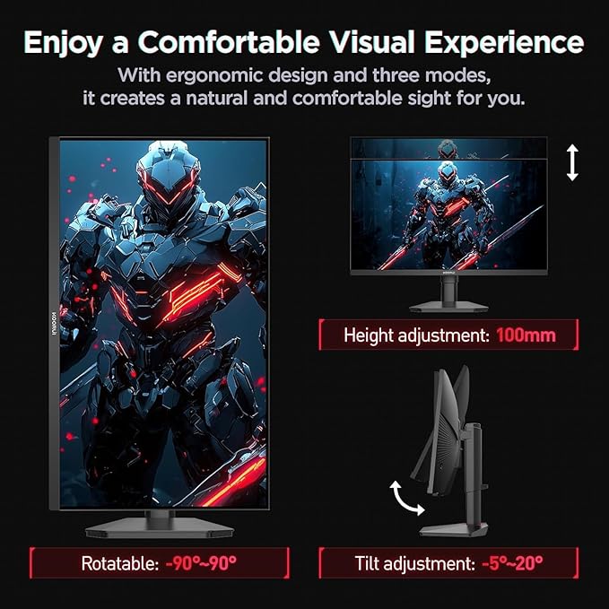 KOORUI 27 Inch 1440p Gaming Monitor 200Hz, 1ms, Fast IPS Screen, HDR400, 95% DCI-P3 Color Gamut, Height/Pivot/Tilt Adjustability, Adaptive Sync Technology, HDMI & DP Ports, 2K Monitor, Black, G2722P