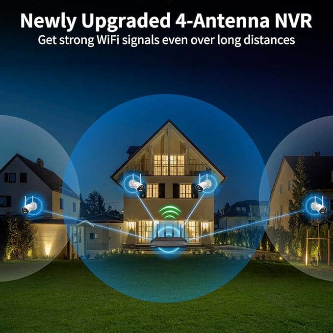 《130° Wide Angle & 2-Way Audio》Wireless Security Camera System Outdoor, WiFi Cameras Systems Video Surveillance DVR Kits