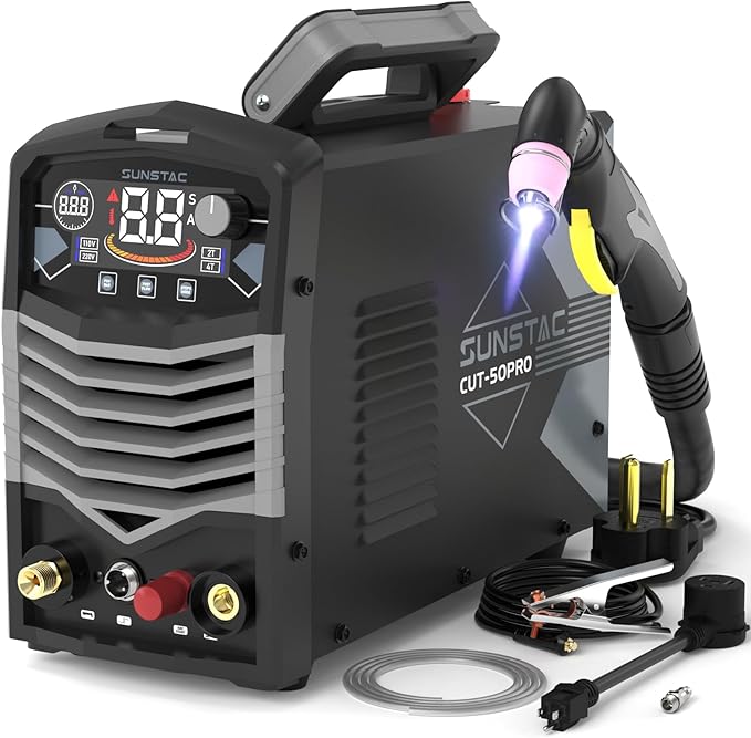 50A Plasma Cutter, Non Touch Pilot Arc Large LCD Display High Frequency Cutting Machine with 110/220V Dual Voltage IGBT Inverter 4/5 Inch Max Cut 2T/4T Mode, Professional & Beginners DIY