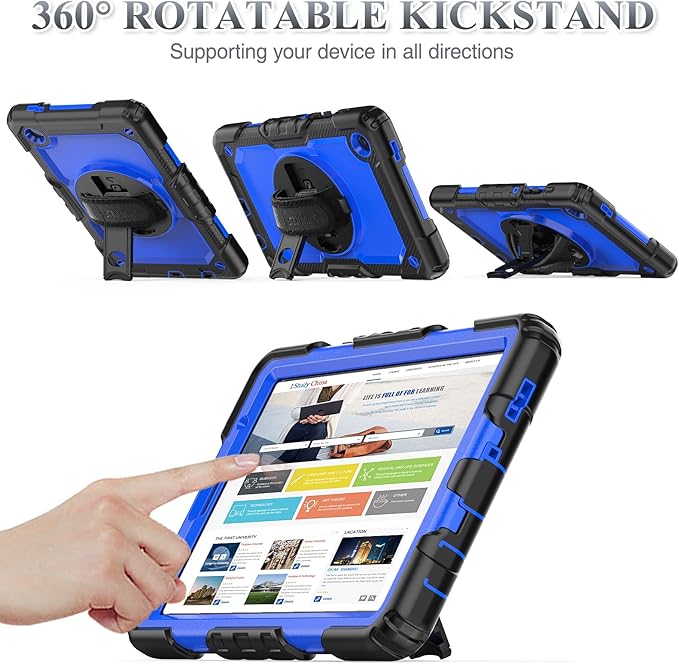 SEYMAC stock Case for Samsung Galaxy Tab A7 Lite 8.7'' with Screen Protector Pencil Holder [360 Rotating Hand Strap] &Stand, Drop-Proof Case for Samsung A7 Lite 2021 SM-T220/T225/T227, Blue/Black