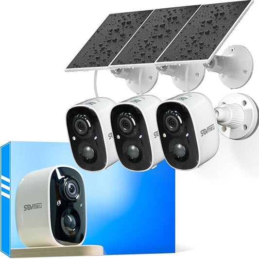 SOVMIKU 3CG6 2K Solar Security Camera Wireless Outdoor, PIR Motion Detection, Battery Powered, Easy to Setup,Two Way Audio,Audible Flashlight Siren,2.4GHz Wi-Fi,Color Night Vision,SD Slot,Vicohome