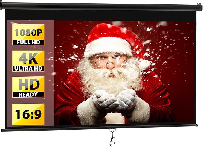 Projector Screen 100 Inch 16:9 HD Portable Manual Pull Down Projector Screen, Wall Ceiling Mounted Retractable Widescreen for Home Theater Cinema Office Movie TV Game, Black