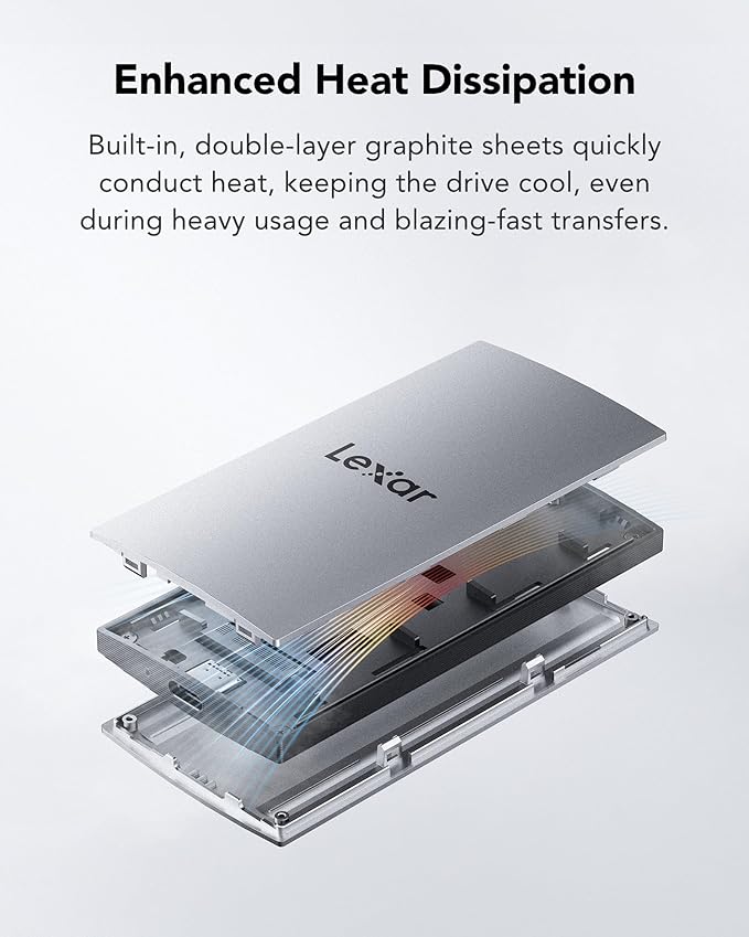 Lexar ES3 1TB External SSD, USB 3.2 Gen2 Portable SSD, PSSD Up to 1050MB/s Read, 1000MB/s Write, External Solid State Drive Compatible with iPhone 16/15 Series/Mac/PS5/XBOX/Laptop/PC, Silver