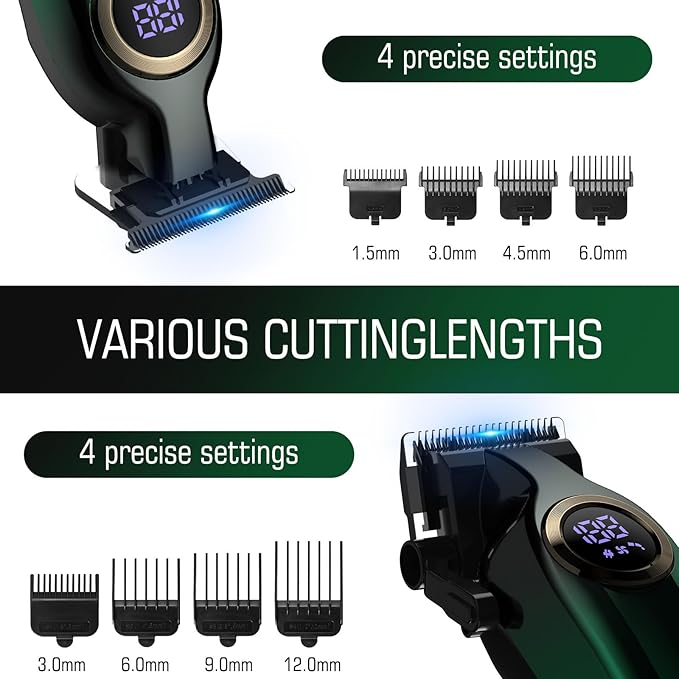 BILLAR Hair Clippers for Men with Beard Trimmer, Professional Clippers & Beard Trimmers Set, Electric Razor Shavers for Men, Cordless Men’s Grooming Kit for Nose, Face, Hair (Green)