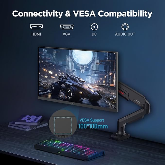 KOORUI 24 Inch Gaming Monitor 144Hz Full HD 1920 x 1080p IPS Ultra-Slim Display with HDMI VGA, Adaptive Sync, 99% SRGB, VESA 100x100mm, Eye Care, Tilt, Black, E2411K