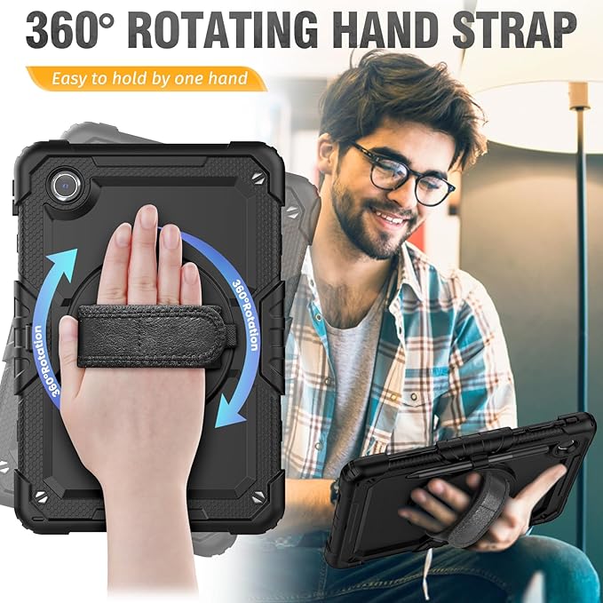 HXCASEAC Case for Samsung Galaxy Tab S6 Lite 10.4 inch, Protective with Screen Protector/Hand Strap/S Pen Holder, Shockproof S6 Lite Tablet Case 2024/2022/2020 SM-P610 SM-P613 SM-P620 - Black