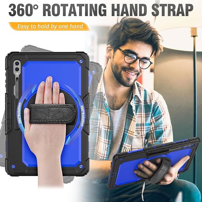 HXCASEAC Case for Samsung Galaxy Tab S7 FE 5G 12.4 inch, Protective with Screen Protector/Hand Strap/S Pen Holder, Heavy Duty Design for Samsung Galaxy S7 FE Tablet Case - Blue