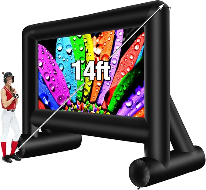 14 Feet Indoor and Outdoor Inflatable Blow up Mega Movie Projector Screen with Carry Bag for Front and Rear Projection