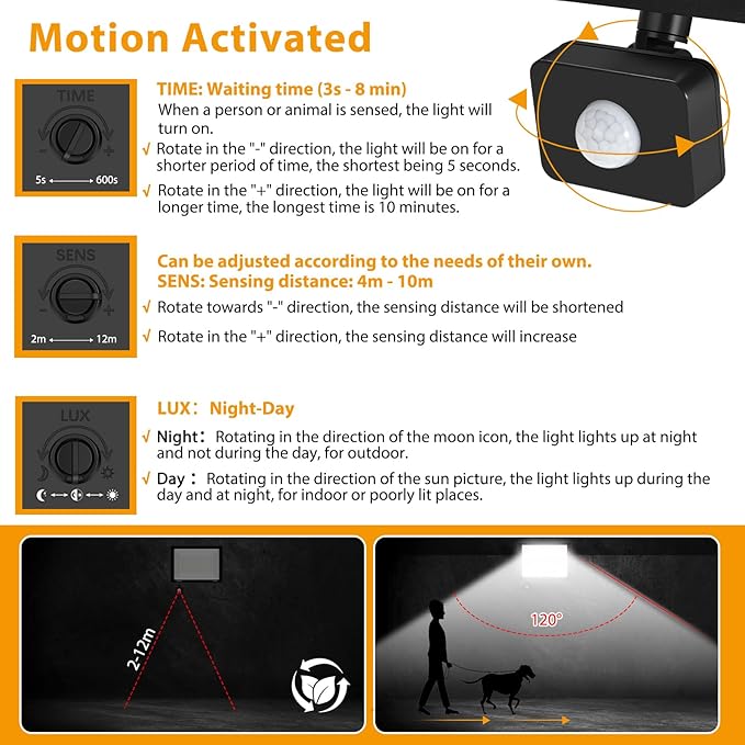 2 Pack 300W LED Motion Sensor Flood Light,LED Work Light with Plug,Super Bright IP66 Waterproof Floodlight Outdoor 43500 lumens 5000K Daylight Dusk to Dawn Security Light for Garage,Front Porch