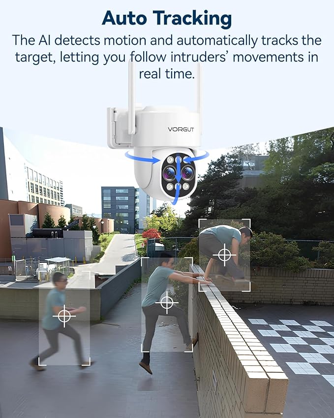 Security Camera Wireless Outdoor System with Monitor, 4pcs Dual Lens 10X Optical Zoom PTZ Cameras for Home Surveillance, Color Night Vision, Auto Tracking, Human Detection, 10CH NVR, 500GB HDD