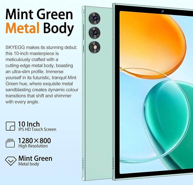 2025 Android 15 Tablet 10.1 Inch Tablets, 30GB RAM 128GB ROM 1TB Expand, 8000mAh Battery, BT5.0, 2.4/5G Wi-Fi 6, Metal Body with Keyboard & Mouse, Gemini AI, Widevine L1 HD IPS Display - Green