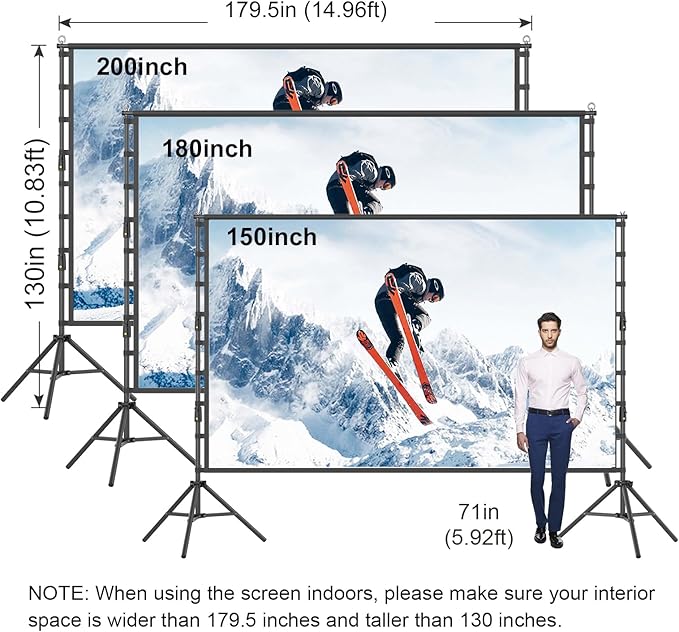 Outdoor Projector Screen and Stand,150-inch Indoor Portable Projection Screen,16:9 4K HD Wrinkle-Free Rear Front Movie Screen with Carry Bag for Backyard Movie Night RVing Home Theater