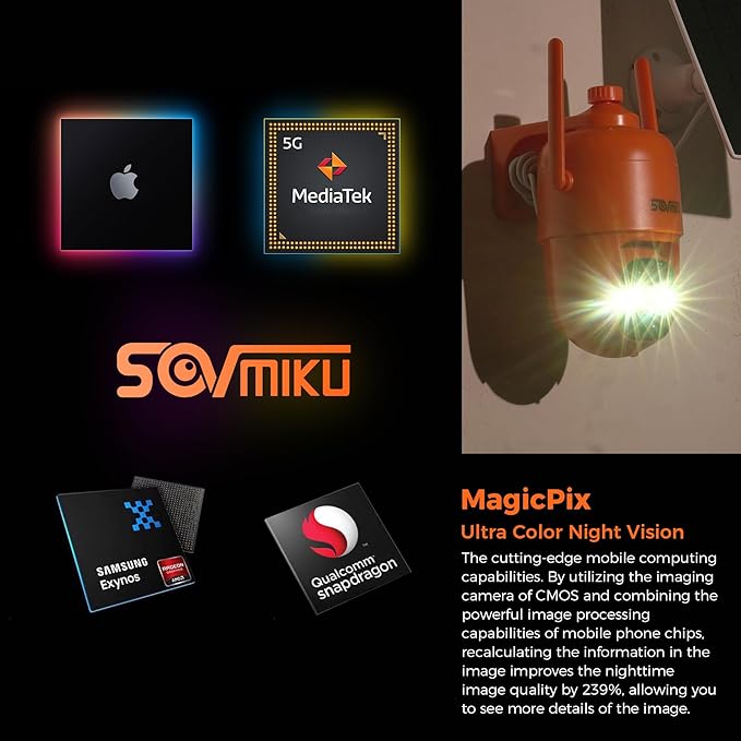 SOVMIKU Hephaestus 2X1 Active Defense Solar Security Camera Wireless Outdoor,PIR Motion Detection, Easy to Setup, Starlight Color Night Vision,Two Way Audio, Audible Flashlight Siren,SD Slot