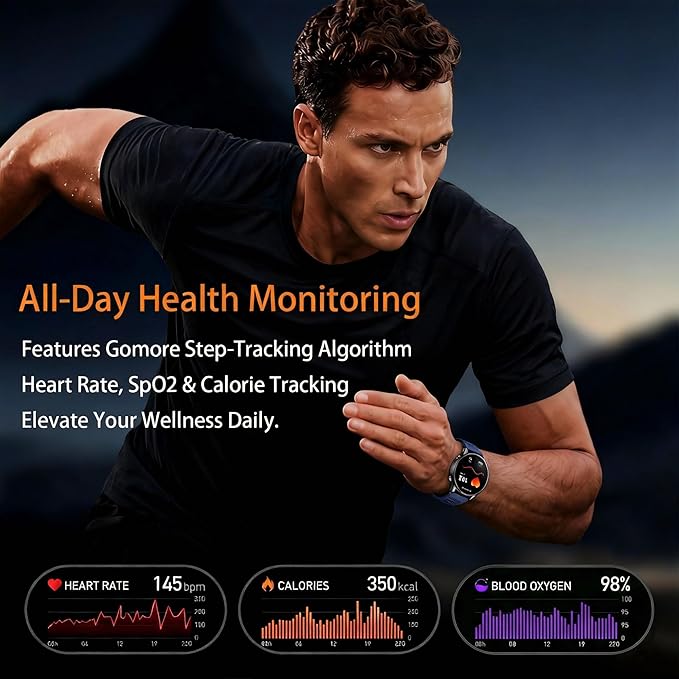 Smartwatch for Men & Women, 1.43" AMOLED Fitness Tracker GPS, Bluetooth Call, Heart Rate, Blood Oxygen (SpO2), Sleep Monitor, 100+ Sports Modes, iPhone & Android – Blue