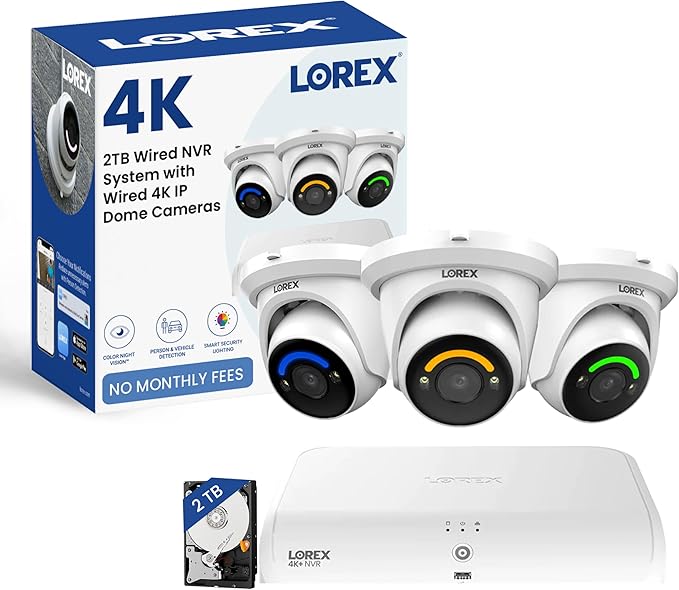 Lorex 4K+ 16 Channel (8 Wired + 8 Fusion Wi-Fi) 2TB NVR System | 3 White 4K Dome Cameras (No Cables) | Smart Security Lighting | Person & Vehicle Detection | Color Night Vision | IP67 Weatherproof