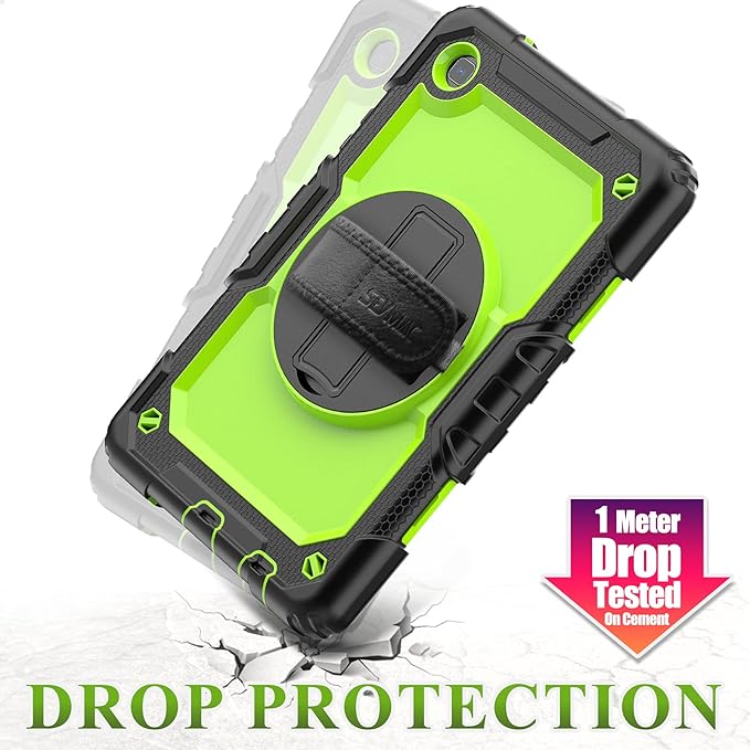 SEYMAC stock Case for Samsung Galaxy Tab A7 Lite 8.7'' with Screen Protector Pencil Holder [360 Rotating Hand Strap] &Stand, Drop-Proof Case for Samsung A7 Lite 2021 SM-T220/T225/T227, Green/Black