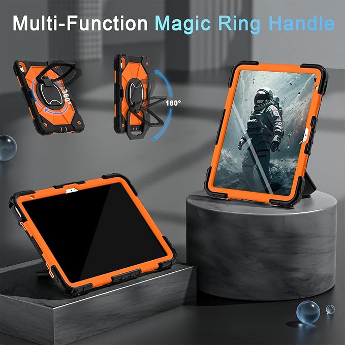 Case for iPad (A16) 11th Generation 11 Inch (2025) /iPad 10th Generation 10.9 Inch (2022) with Screen Protector/Rotating Stand,Military Grade Shockproof i Pad Case 10th Generation,Orange