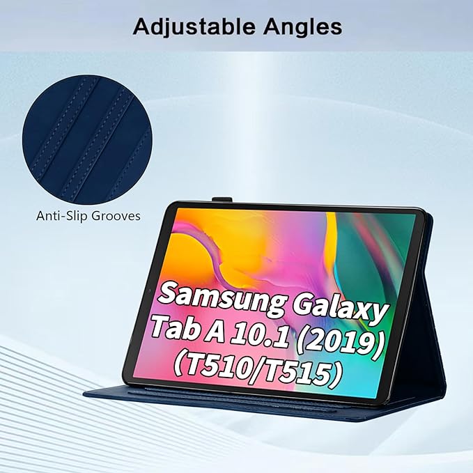 Case for Samsung Galaxy Tab A 10.1 2019 Model SM-T510/T515, Multi-Angle Viewing Smart Stand with Pocket PU Leather Tablet Cases Flip Folio Cover Blue