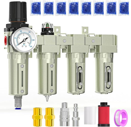 1/2" NPT Heavy Duty Industrial Grade 4 Stage Air Drying System,Auto Drain,Coalescing Filter,Particulate Filter,Double Desiccant Dryer and Air Regulator For Plasma Cutter and Paint Spray