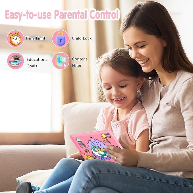 YINOCHE Kids Tablet for Kids 3-7 7'' Andoird Toddler Tablet for Toddlers with Case 32G Kids Tablets with Parental Controls WiFi Dual Camera GMS Certified Learning Toddler Toys for Girls (Pink1)