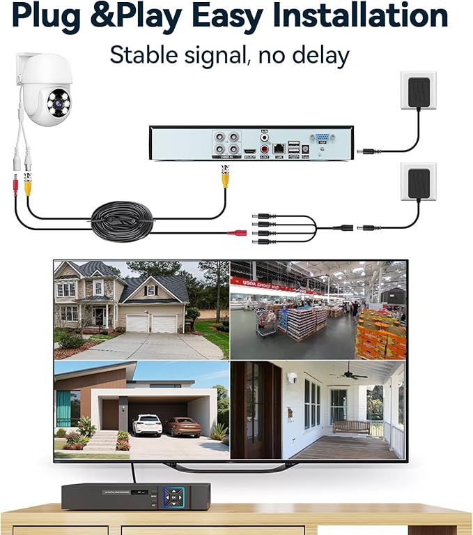 Wired Security Camera System Outdoor, 4pcs Pan/Tilt CCTV Cameras and 4CH 5MP Lite AHD TVI DVR (500GB HDD), 360° View Surveillance DVR Kit, Motion Detection, 24/7 Recording, Remote Access