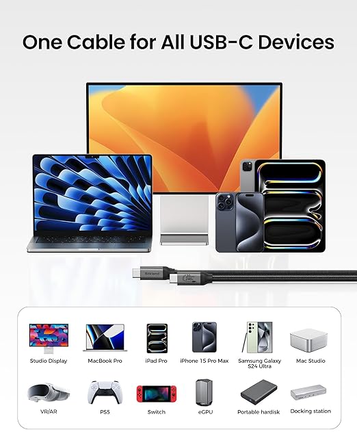 Silkland USB C Data Cable 20Gbps, Short 1FT USB3.2 Gen 2x2 High Speed Data Transfer, [5K/4K 60Hz] Monitor Cable, 240W PD Fast Charging, Type C Data Compatible for SSD, Hub, Dock, eGPU