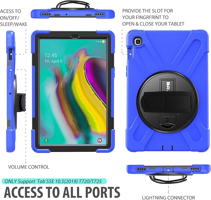 BRAECN for Samsung Galaxy Tab S5e Case 10.5 inch 2019, Heavy Duty Shockproof Case with 360 Rotating Kickstand/Hand Strap&Shoulder Strap for Galaxy Tab S5e 10.5‘’ Tablet SM-T720/SM-T725