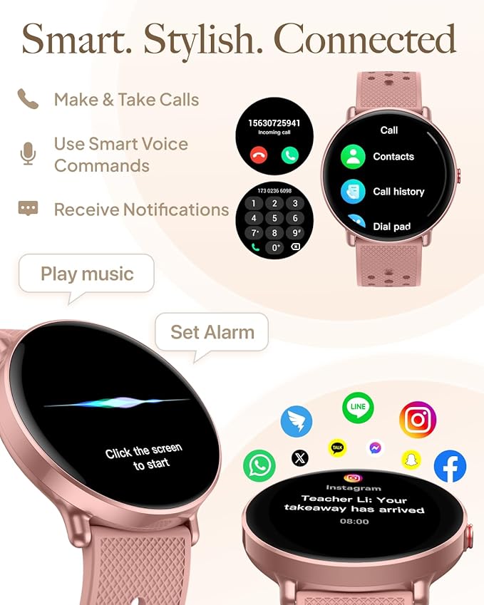 Smart Watch for Women Men, for Android iOS with Sleep & Calorie Monitor, Pedometer Fitness Tracker, Bluetooth Call, IP68 Waterproof, 112+ Sport Modes Round Face Smartwatch (Casual, Pink, 1.39)