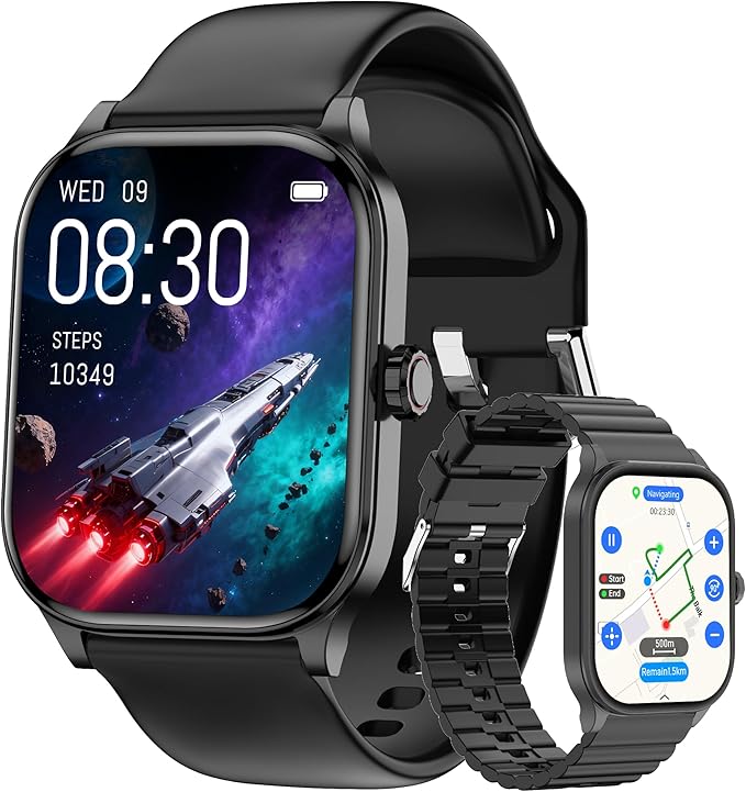 Smart Watch for Women Men with Text and Call, 2025 New AI Smartwatches with Heart Rate/SpO2/Sleep/Stress Monitor, 100+ Sports Modes, GPS Fitness Watches Compatible with iOS/Android (Map, Black)