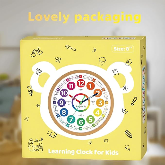 Roymnie14 Inch Wall Clock for Kids Learning to Tell Time Large Analog Silent Battery Operated Teaching Clock Silent Colorful Teaching Time Ideal Gift for Kids Room School