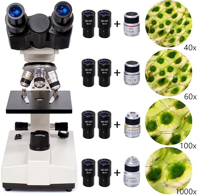 SELFIE CAT Binocular Laboratory Microscope, Binocular Compound Microscope 40X-5000X Magnification Electronic Eyepieces for Adults, Microscopes kit with Wide Field Lab Equipment