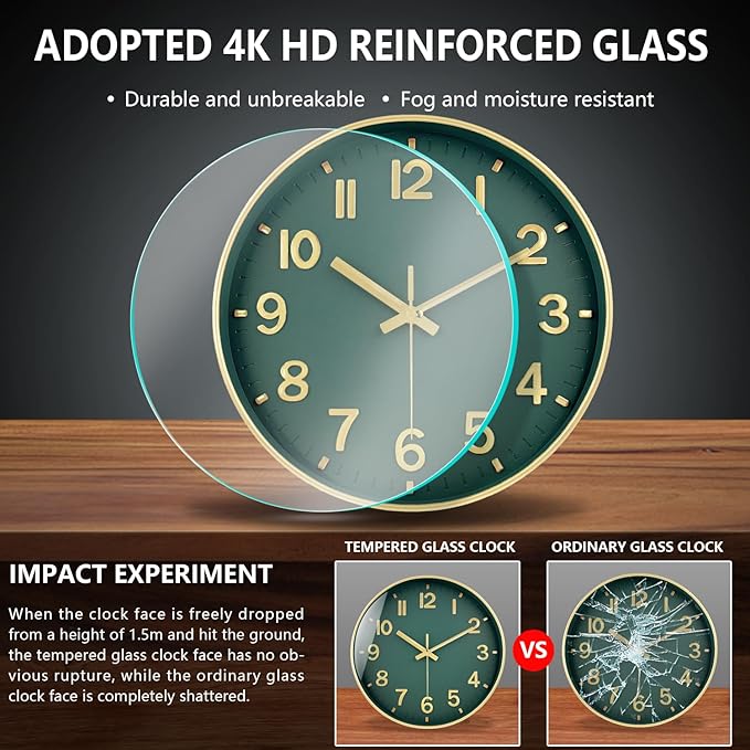 Wall Clocks Battery Operated, 12 Inch Non Ticking Digital Wall Clock, Silent Analog Clock for Bedroom Living Room Kitchen Office Gym Classroom Decor, Large Number Clocks for Seniors Elderly