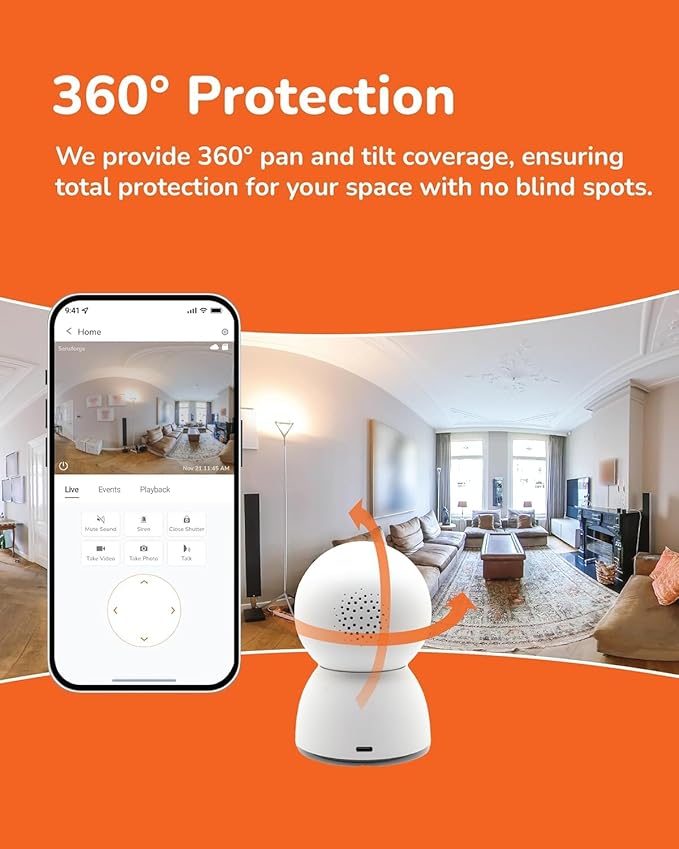 Sensforge 2.5K White Indoor Pan-Tilt Dome Security Camera (2-Pack), AI Human & Pet Detection, 360° Coverage, Two-Way Audio, Dual-Band Wi-Fi (2.4G/5G), 64GB SD Card Included, No Monthly Fees