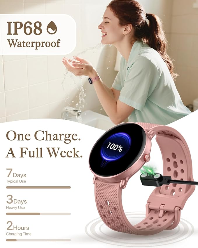 Smart Watch for Women Men, for Android iOS with Sleep & Calorie Monitor, Pedometer Fitness Tracker, Bluetooth Call, IP68 Waterproof, 112+ Sport Modes Round Face Smartwatch (Casual, Pink, 1.39)