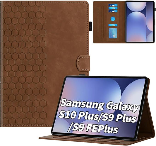 Case for Samsung Galaxy Tab S10 Plus 2024/ S9 FE Plus 5G 12.4 Inch 2023, Multi-Angle Viewing Smart Stand with Pocket Auto Wake/Sleep PU Leather Tablet Cases Flip Folio Cover Brown
