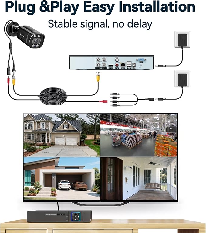 Wired Security Camera System Outdoor, 4pcs Surveillance CCTV Bullet Cameras for Home Security, 4CH AHD TVI 5MP Lite DVR Recorder with 500G HDD, Motion Detection, Night Vision, Waterproof