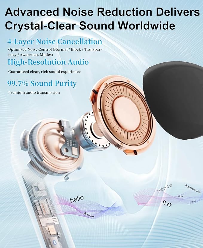 Ai Translation Earbuds Real Time 144-Language Translator Earbuds with Accent Support and 8-Language Offline Translator Device Two Way Translation Headphones for Language Learning Travel Business Black