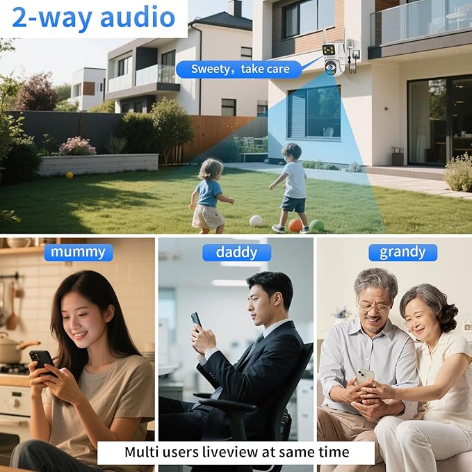 Dual Lens Cameras for Home Security,2.4G/5G PTZ Outdoor Plug-in Camera,Motion Tracking,Night Vision,24/7 Continous Recording,Work With NVR/DVR Surveillance System,Weather Proof,SD/Cloud Storage