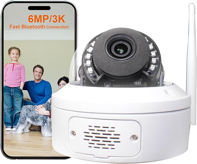Sinis 6mp Security Camera Outdoor, 3K POE IP Dome Camera, Dual-Band 2.4/5GHz WiFi, Human Motion Detection, Two Way Talk, IR Night Vision, Waterproof, Cloud & Local Storage, Non-PT