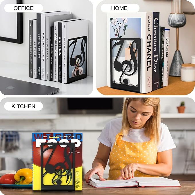 Metal Book Ends 1 Pair for Heavy Books & Shelves - Black Home Decorative Book Shelf Holder Gifts