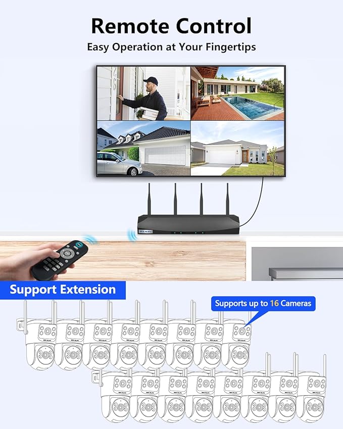 【2-Way Audio & Auto Tracking】 4MP PTZ Security Cameras Wireless Outdoor, WiFi Home Security Camera System, Video Surveillance DVR Kits