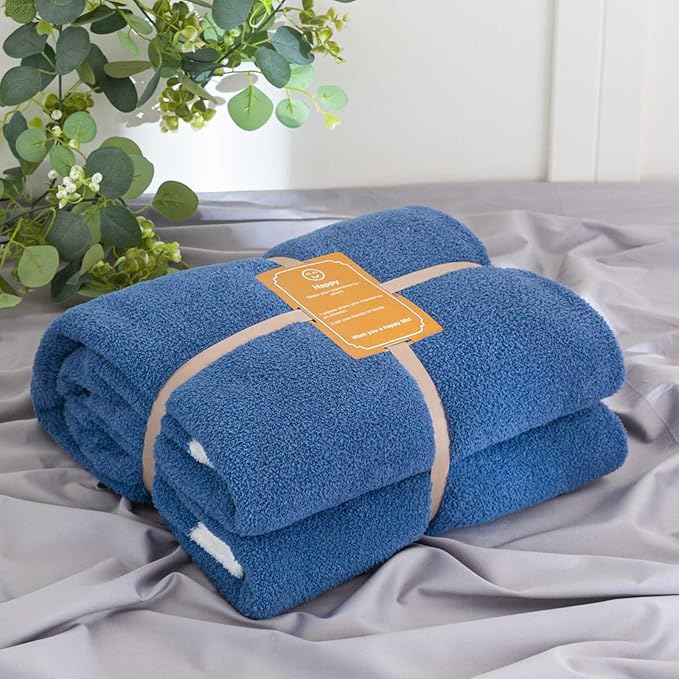 Soft Fuzzy Throw Blanket - Blue Cozy Warm Knit Fluffy Plush, Lightweight & Breathable, Throw for Bed, Chair, Sofa, Couch, Outdoor, 50"X60", Oeko-TEX Certified