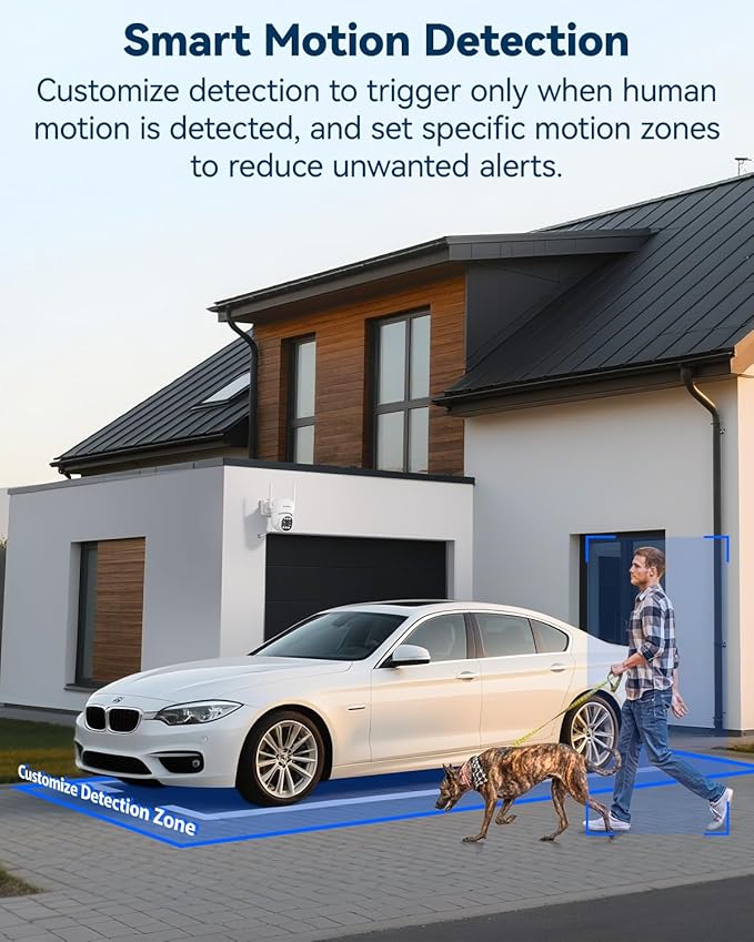 Security Camera Wireless Outdoor System with Monitor, 2pcs Dual Lens 10X Optical Zoom PTZ Cameras for Home Surveillance, Color Night Vision, Auto Tracking, Human Detection, 10CH NVR, 500GB HDD