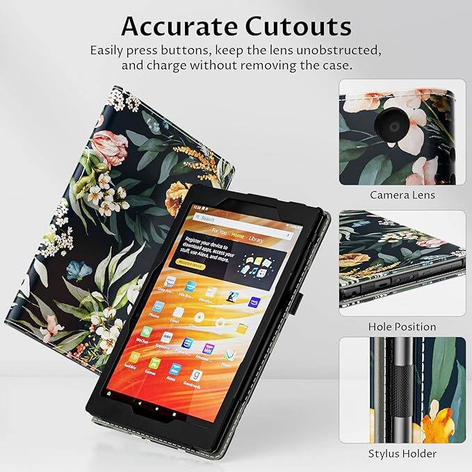 VORI Case for All-New Amazon Kindle Fire HD 10 Tablet (13th/11th Generation 2023/2021 Release) and Fire HD 10 Plus - Slim Folding Stand Folio Cover with Auto Wake/Sleep & Hand Strap, Blushing Floral