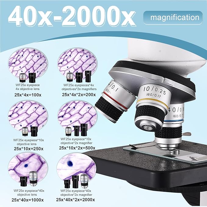 Microscopes for Adults WF10x and WF25x eyepieces Compound Microscope with Microscope Slides (Microscope)