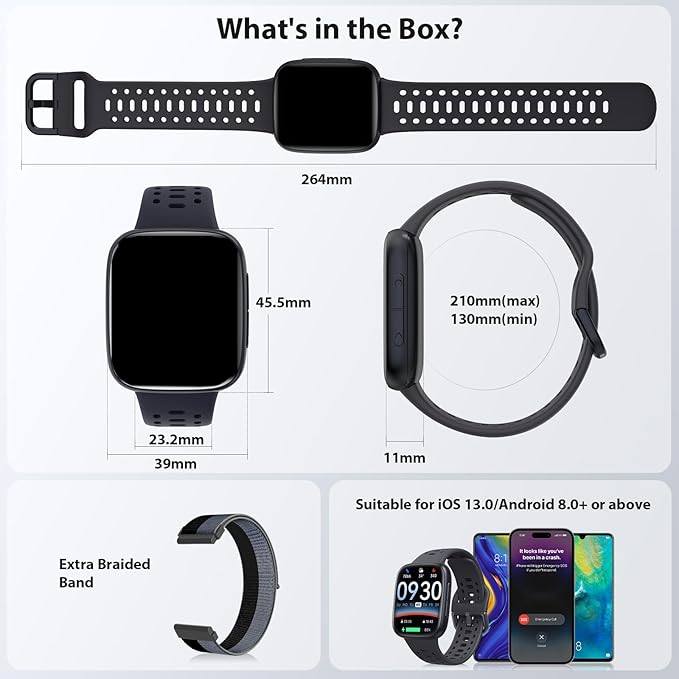 Smart Watches for Men Android iPhone (2 Bands), [1.85" AMOLED Screen] Smartwatch Fitness Tracker 3ATM Waterproof with Bluetooth Calls, AI Control, Heart Rate/SpO2/Sleep Monitor, 7 Days Battery
