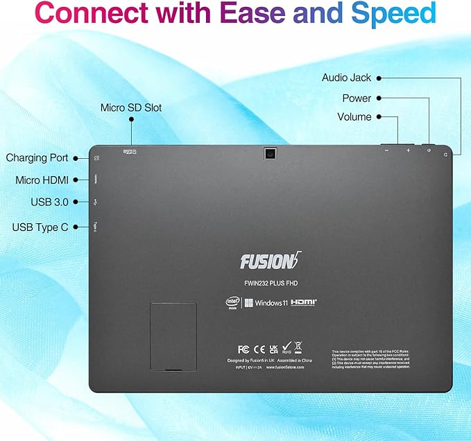 Fusion5 10.1" Windows 11 Tablet PC - FWIN232 Plus Ultra Slim Windows Tablet Computer - Intel 13th Gen, 8GB RAM, Full HD 10 Inch Display, 5G WiFi, USB 3.0, Micro HDMI, Dual Cameras, Bluetooth