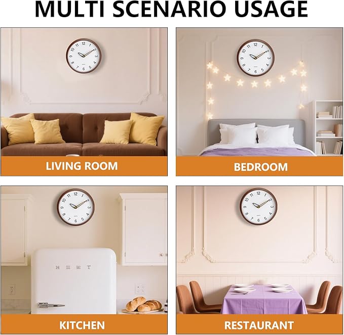 Wall Clock, 12 Inch Wall Clocks Battery Operated, Silent Non Ticking Analog Clock with Large Numbers, Cream Modern Wooden Hands Clocks for Living Room Bedroom Kitchen Hotel Farmhouse, Brown